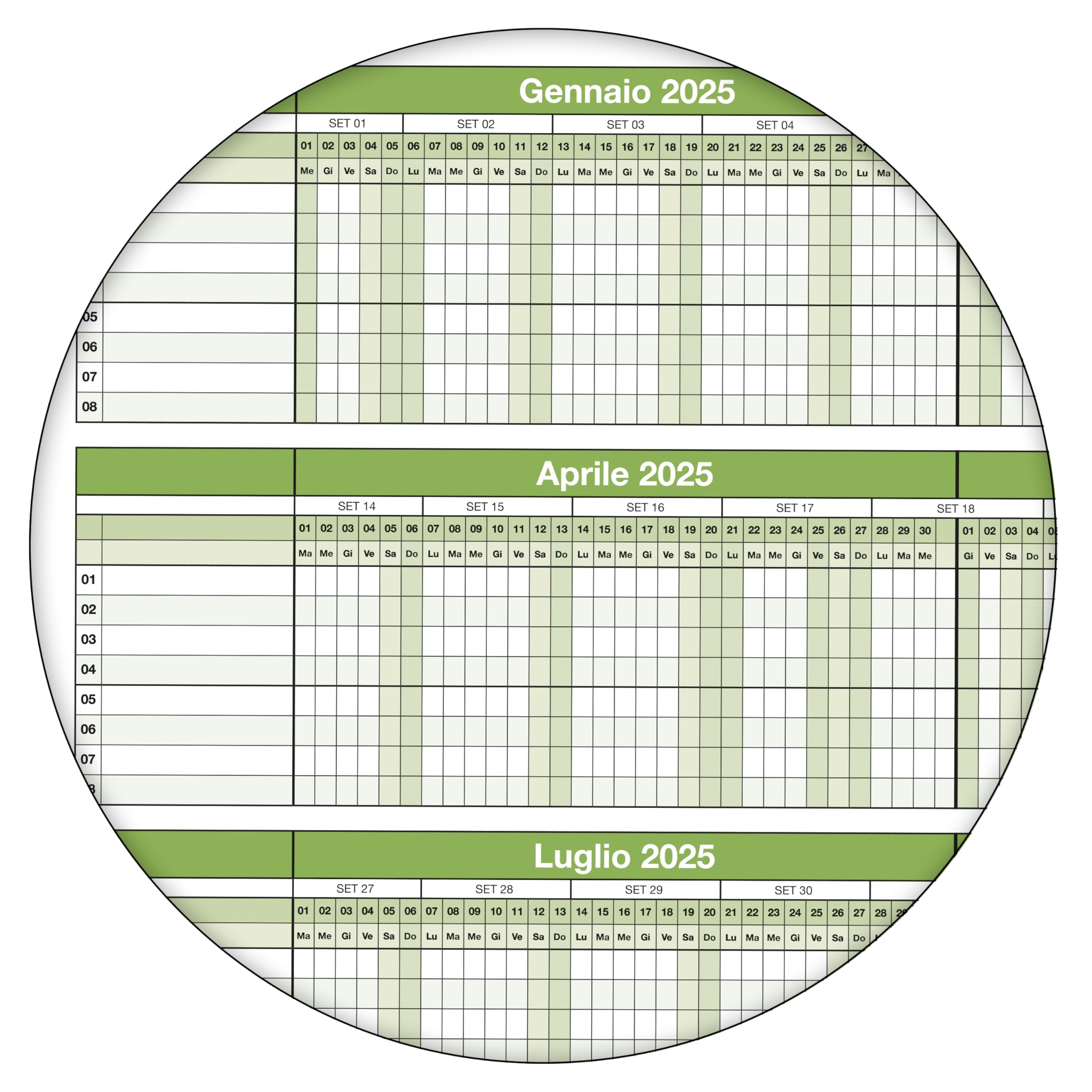Kalenderoutlet Agenda per il personale per 8 dipendenti 2025, DIN A2 riutilizzabile con 4 pennarelli non permanenti e spugna