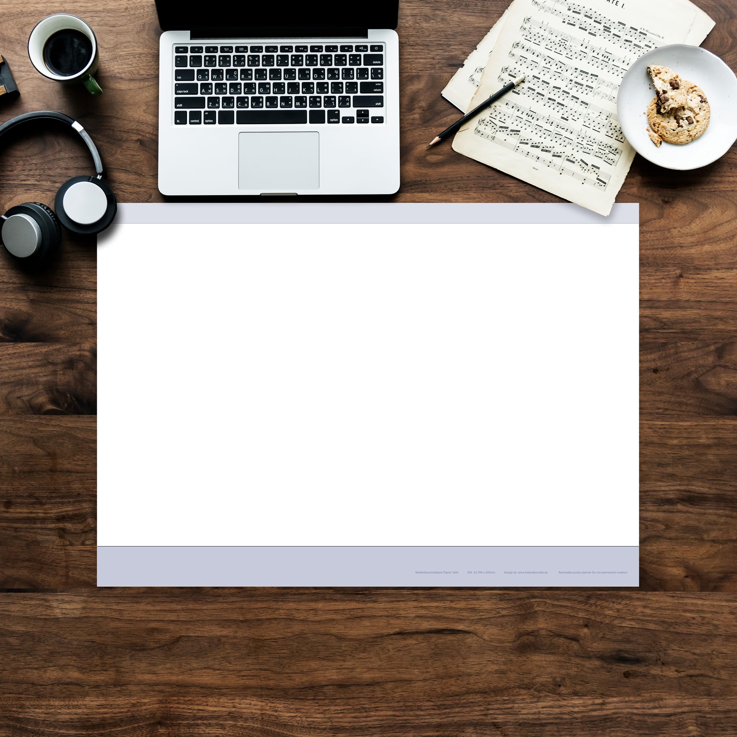 Wiederbeschreibbare Papiertafel feucht abwischbar DIN A2 42 x 59,4 cm inklusive 4er Marker und Schwamm. Beidseitig beschreibbar für Business-, Schule Familien und andere Projekte. Rückseite weiß