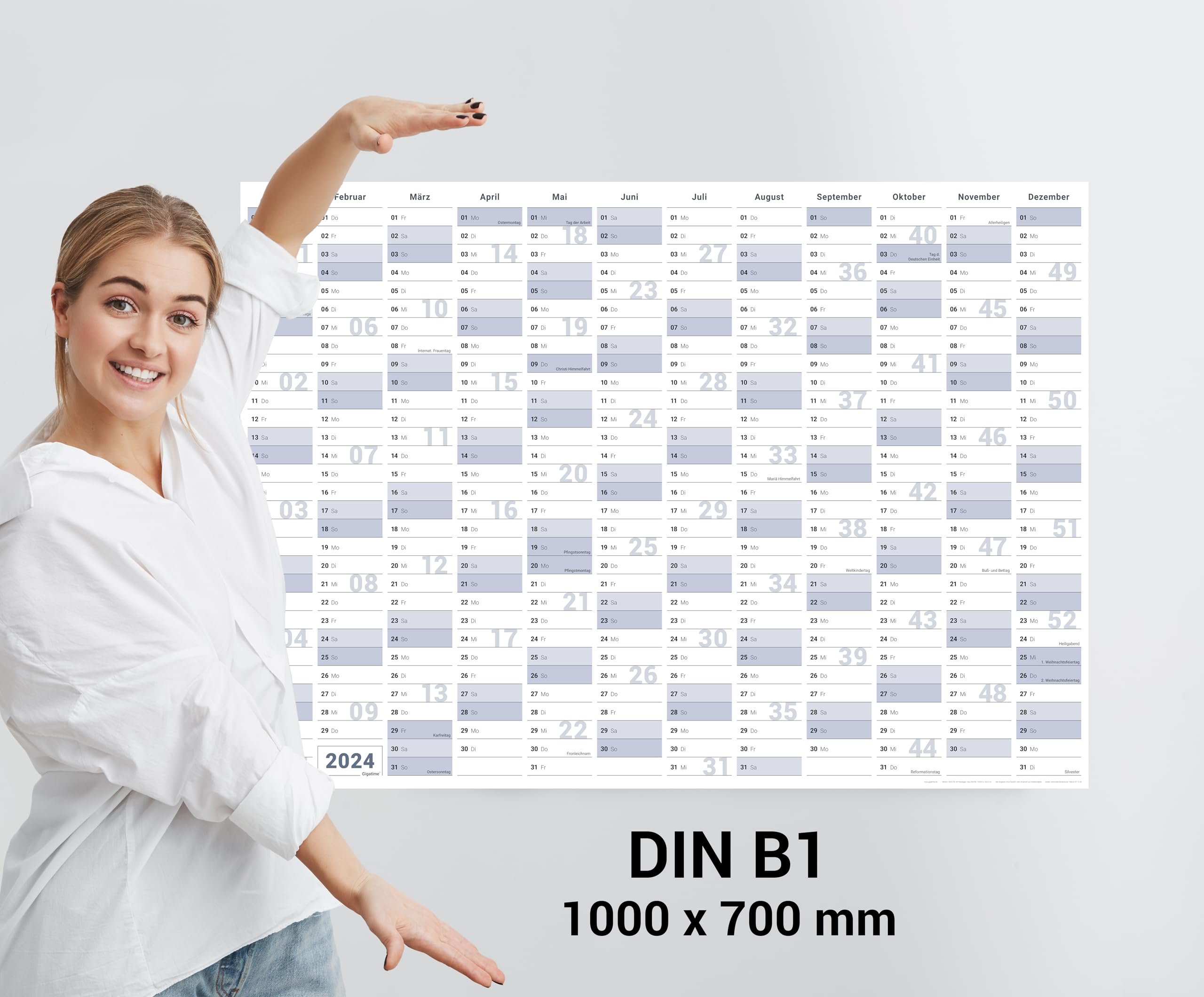 Gigatime ® Din B1. Wandkalender 2025 Jahresplaner Format: 100, x 70,0 cm – Kalender 2025 in deutscher Sprache - GEFALTET – Wandplaner, Jahreskalender, Kalender, Poster Plakat