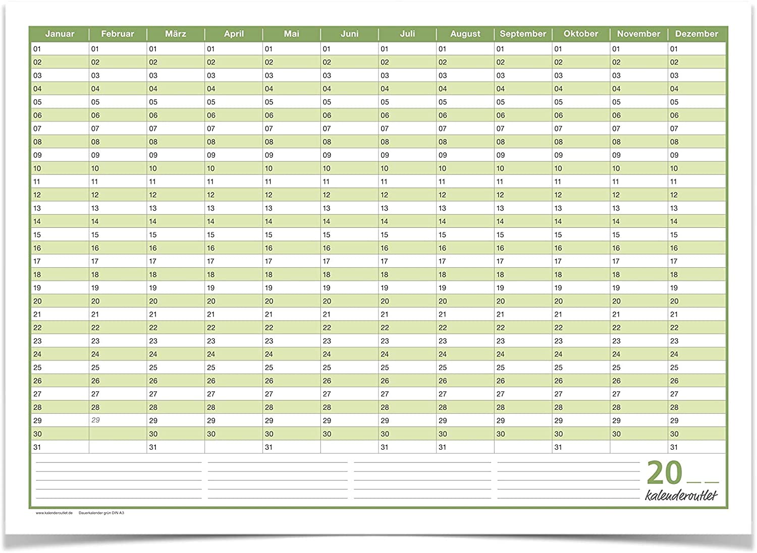 XXL Dauerkalender, super groß, DIN B0 140 x 100 cm, 250 g/m2 feucht abwischbar mit 1 Faber-Castell non-permanent Marker