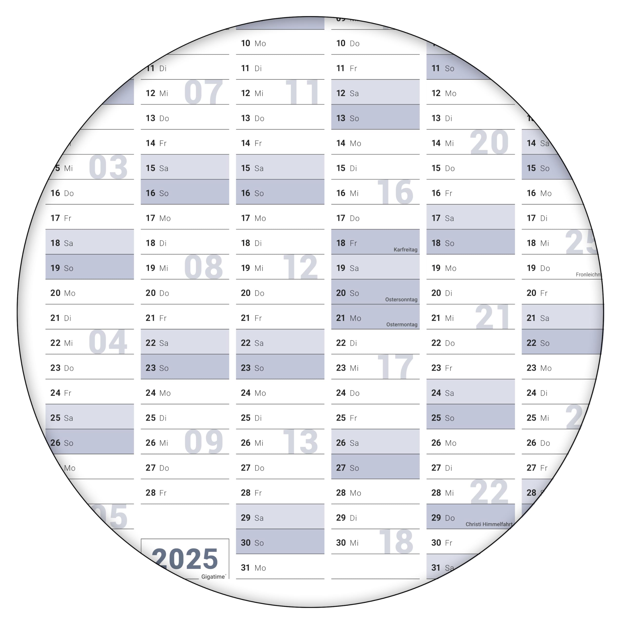 Abwischbarer XL Jahresplaner Wandkalender 2025. Wandplaner gerollt 118,8 x 84,0 cm gross DIN A0 inklusive 4 Marker. Jahreskalender 2025, Kalender - deutsche Sprache - von Gigatime