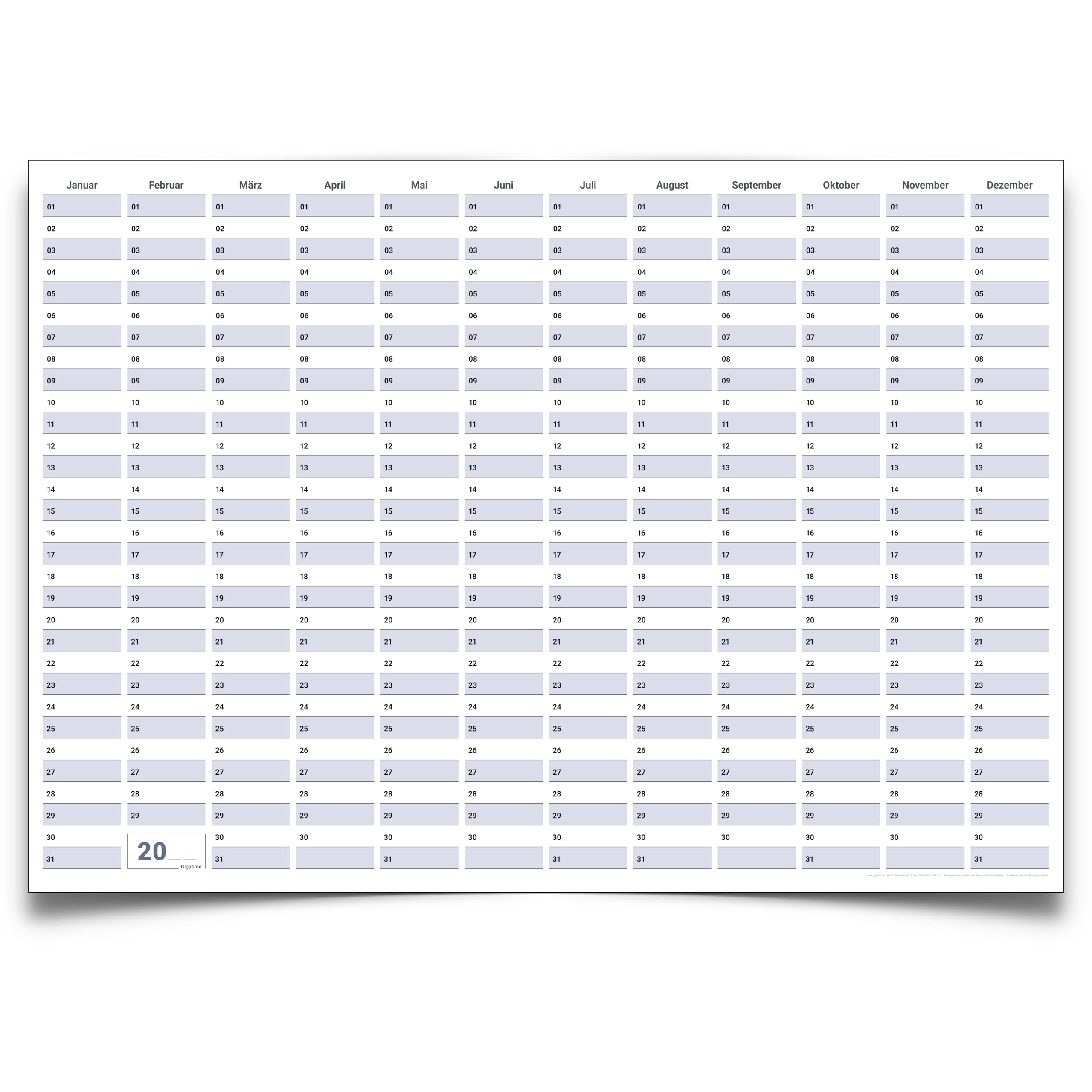 Dauerkalender / Geburtstagskalender Format DIN B0 140,0 x 100,0 cm mit Marker dauerhaft wiederverwendbar, Jahresplaner abwischbar - deutsch 