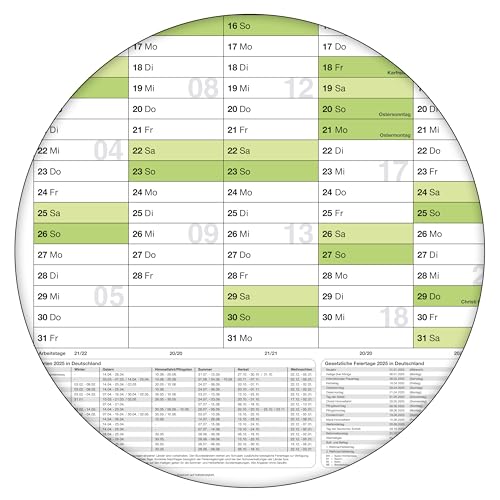 Abwischbarer Wandkalender 2025 Jahresplaner grün Format: 84,0x59,0cm DIN A1 - GEROLLT – Wandplaner, Jahreskalender, Poster Plakat - deutsch