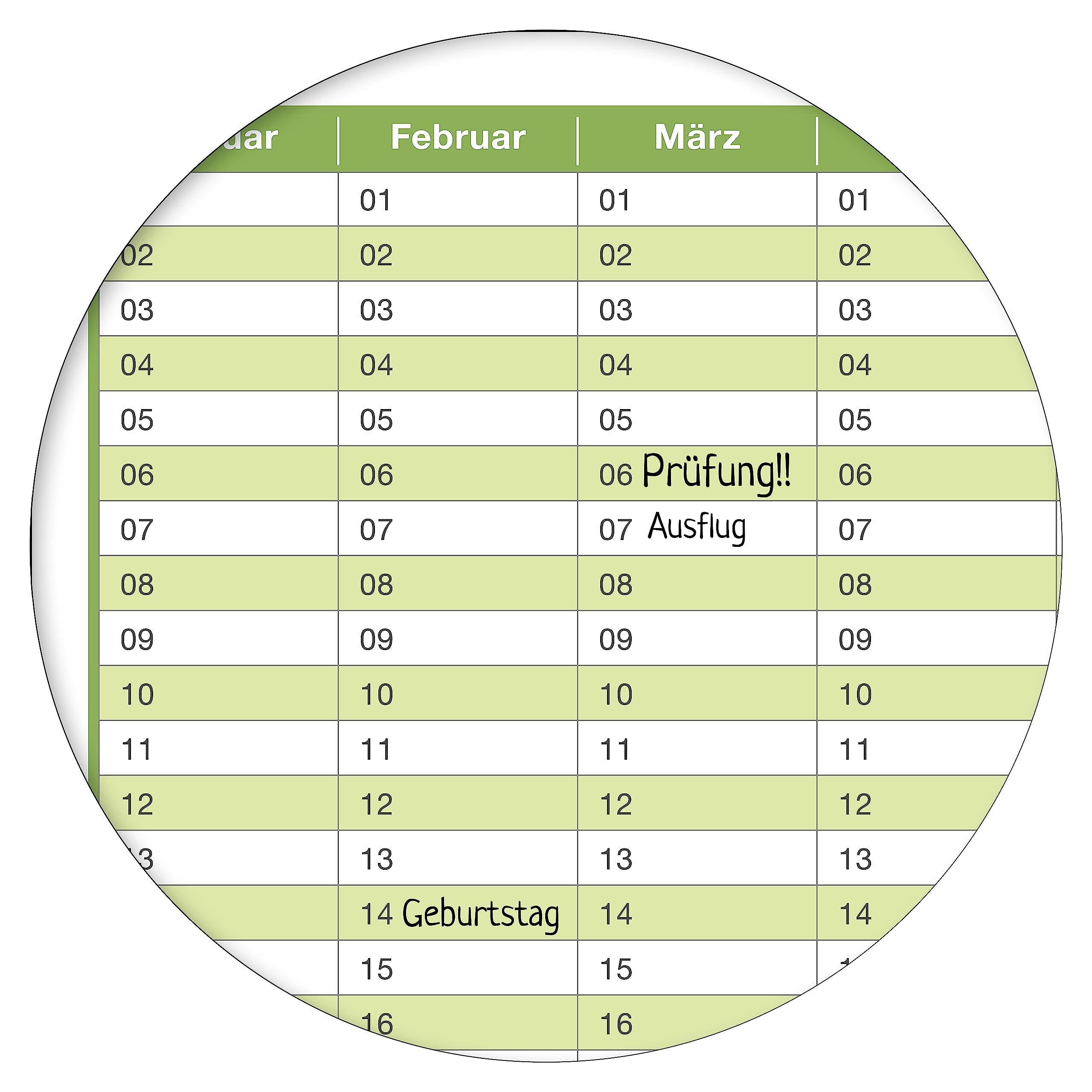 Dauerkalender, Geburtstagskalender, immerwährender Kalender, DIN A2 59,4 x 42,0 cm, 250 gr. Premium Qualitätspapier, feucht abwischbar, mit 1 non-permanent Marker