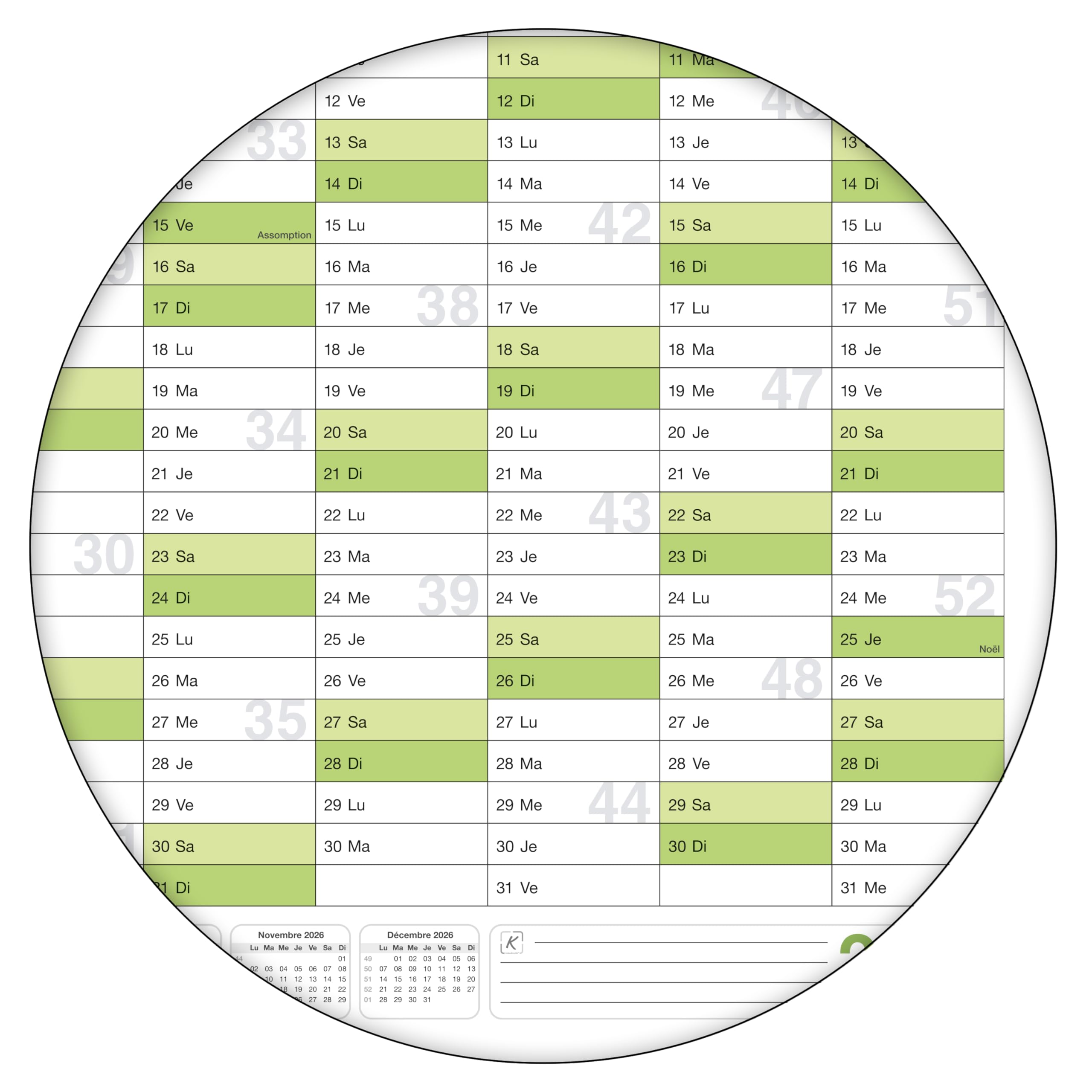 1 Agenda mural effaçable Calendrier mural planner vert 2025 (100,0 x 70,0 cm avec 1 x 4 marqueurs) enroulé - calendrier mural, calendrier annuel, calendrier - français