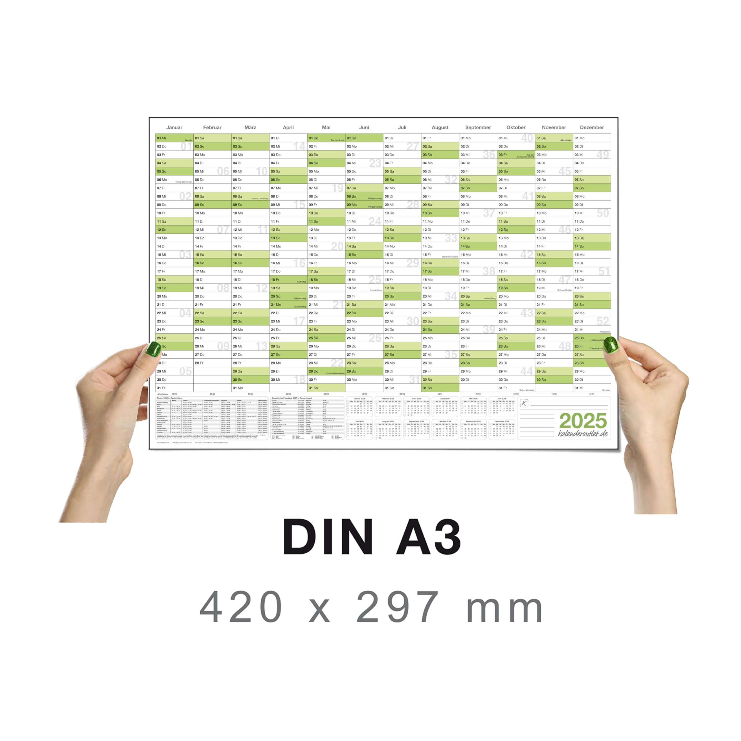 Wandkalender 2025 Jahresplaner Format: 42,0 x 29,7cm – DIN A3 - GEFALTET – Wandplaner, Jahreskalender, Kalender, Poster Plakat - deutsch