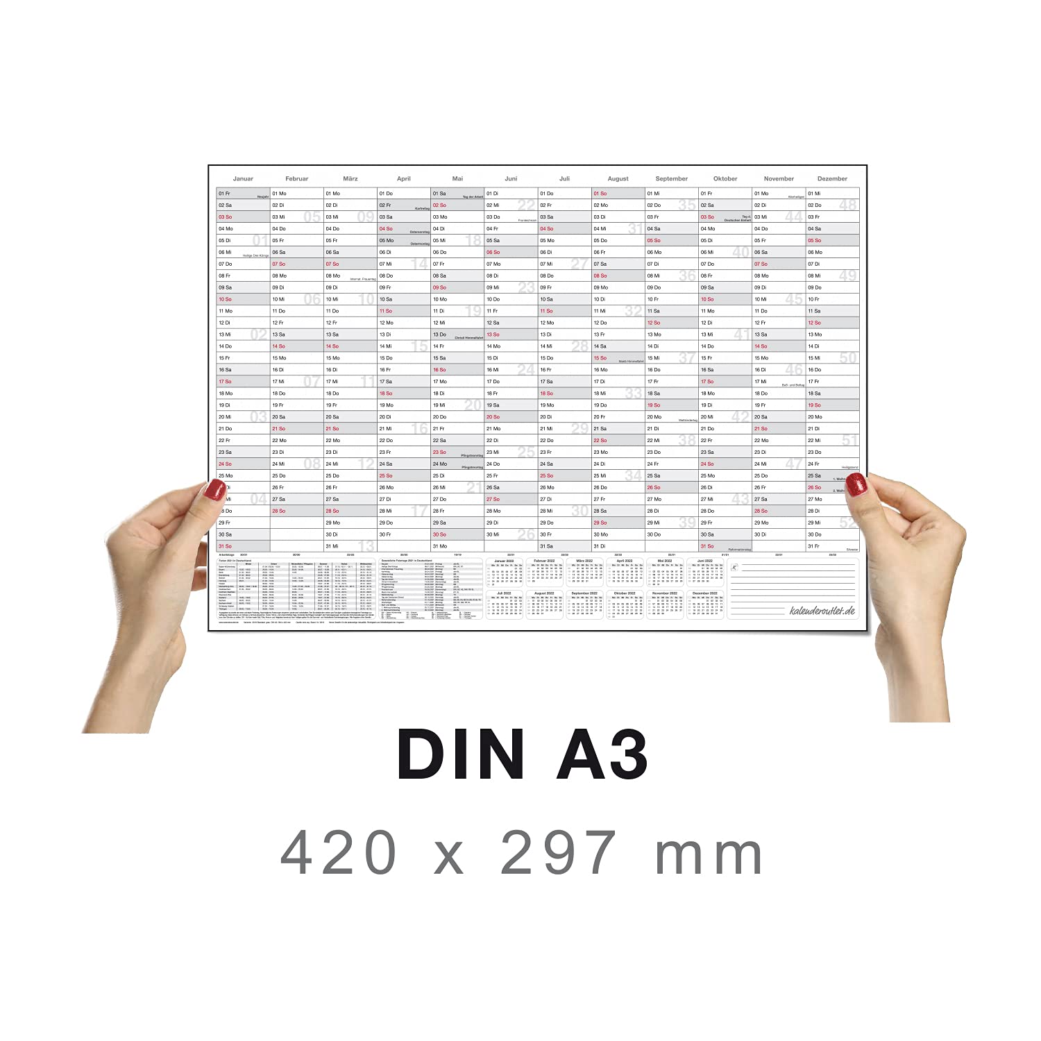Gigatime Wandkalender Jahresplaner 2025 Format: DIN A3 42,0 x 29,7 cm blaugrau premium Qualität - deutsch