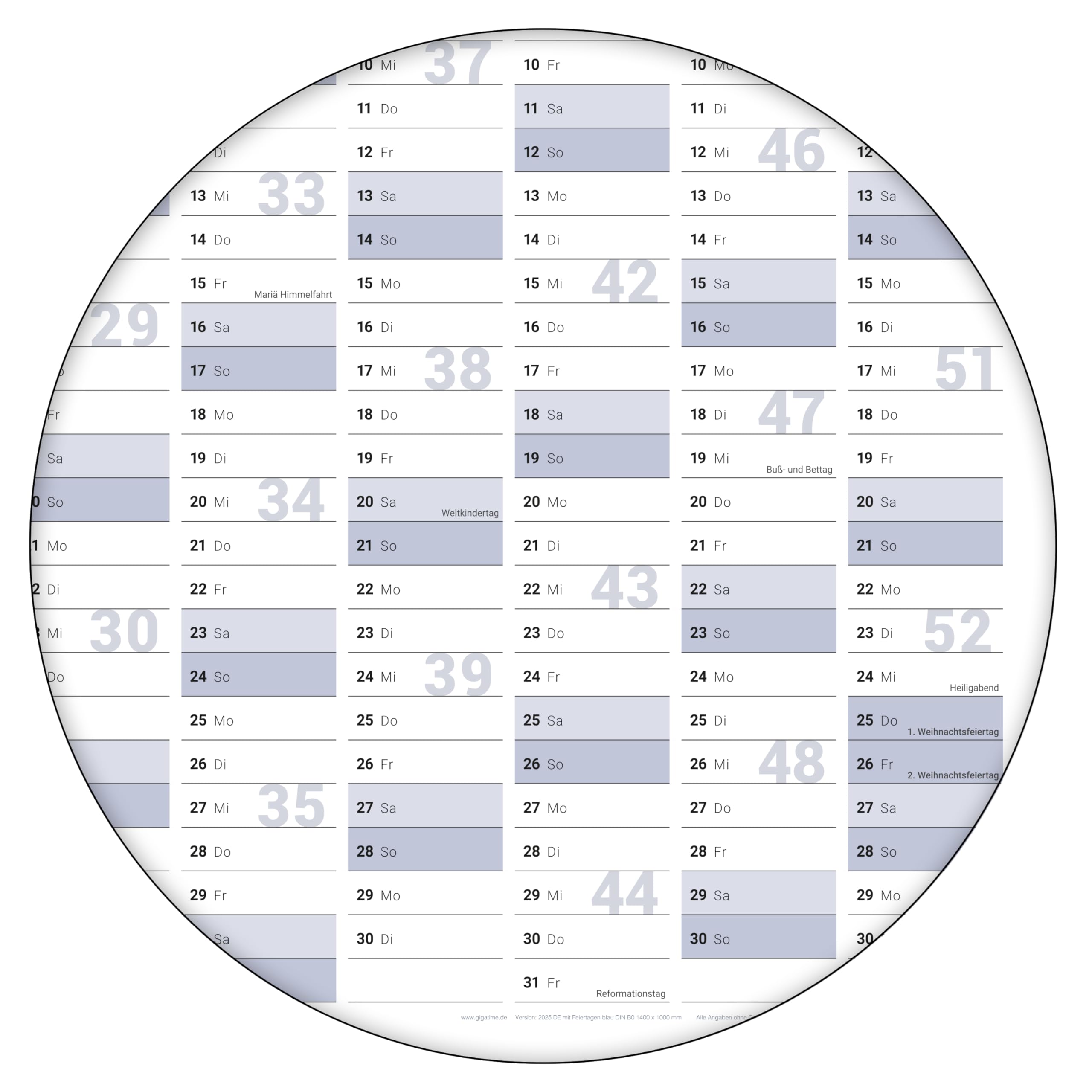 Gigatime XXL Wandkalender Jahresplaner 2025 – Papierkalender, 140x100cm, DIN B0, Deutsch, Perfekt für Büro und Zuhause, Premium Qualitätspapier