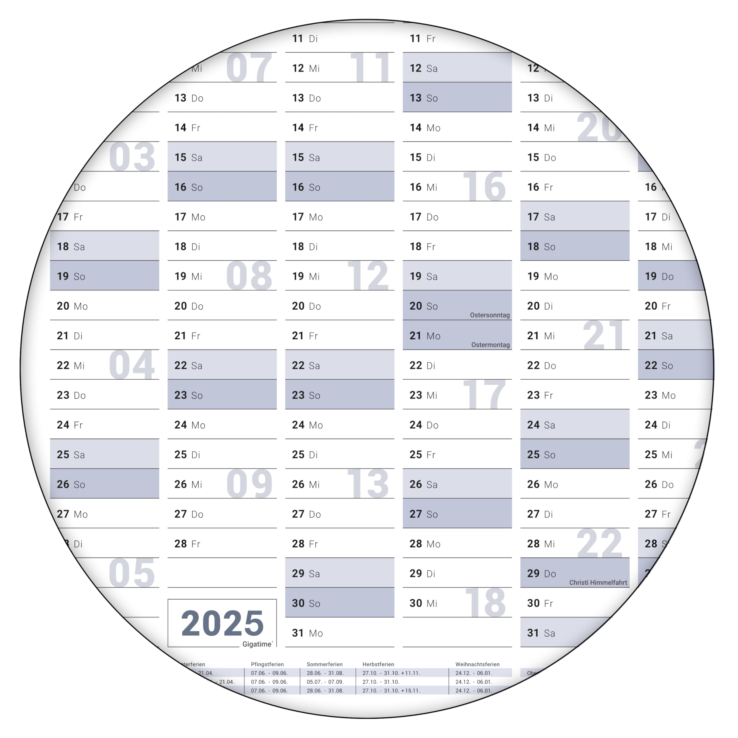 Gigatime ® Din A0 1x Österreichische Wandkalender, Jahresplaner 2025 118,8 x 84,0 cm xxl groß blaugrau feucht abwischbar mit 1 x 4 non permanent Markern und Schwamm