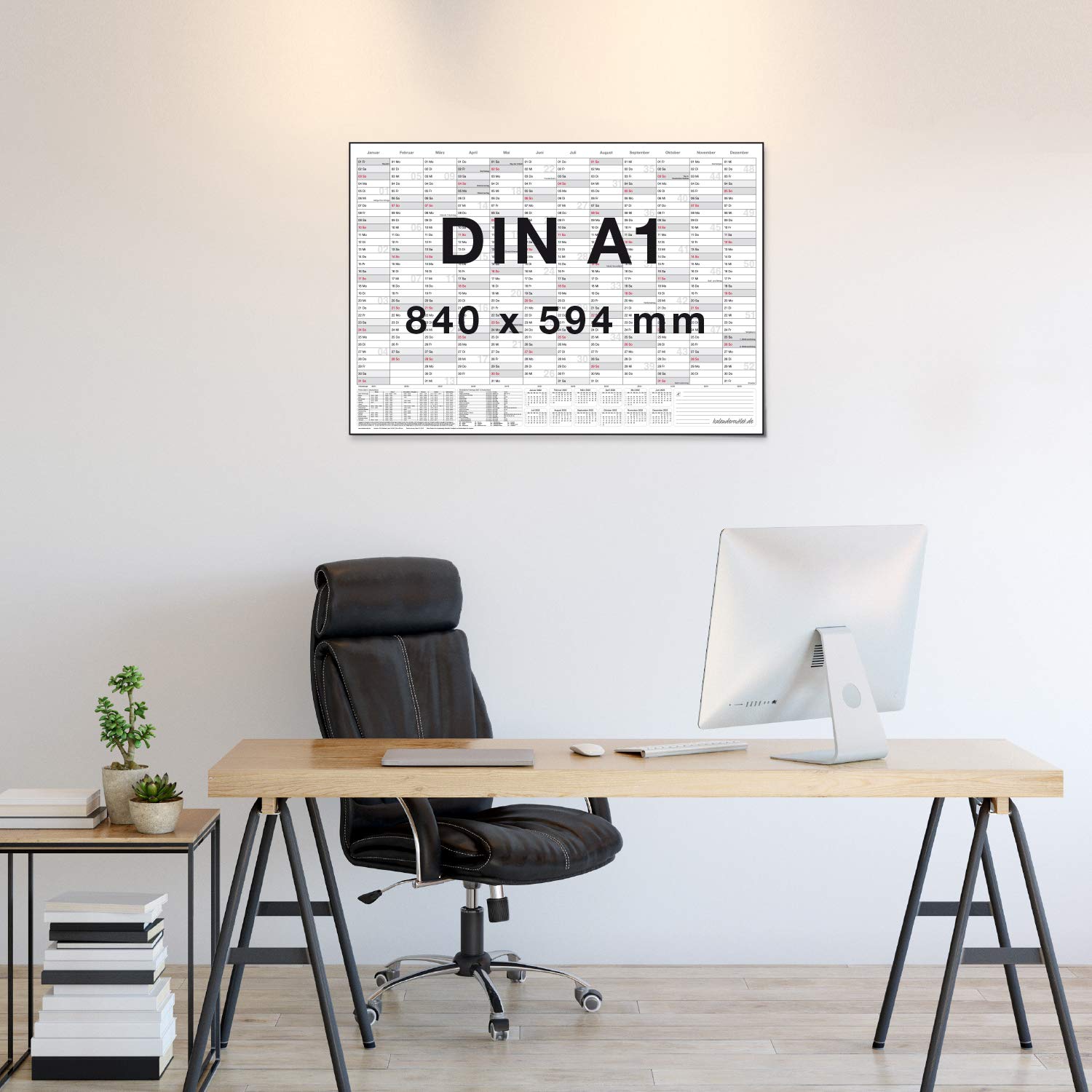 Gigatime Dauerkalender, groß, DINA1 84,0 x 59,4 cm, 250 gr. Premium Qualitätspapier, feucht abwischbar, praktisch und schön mit Marker 