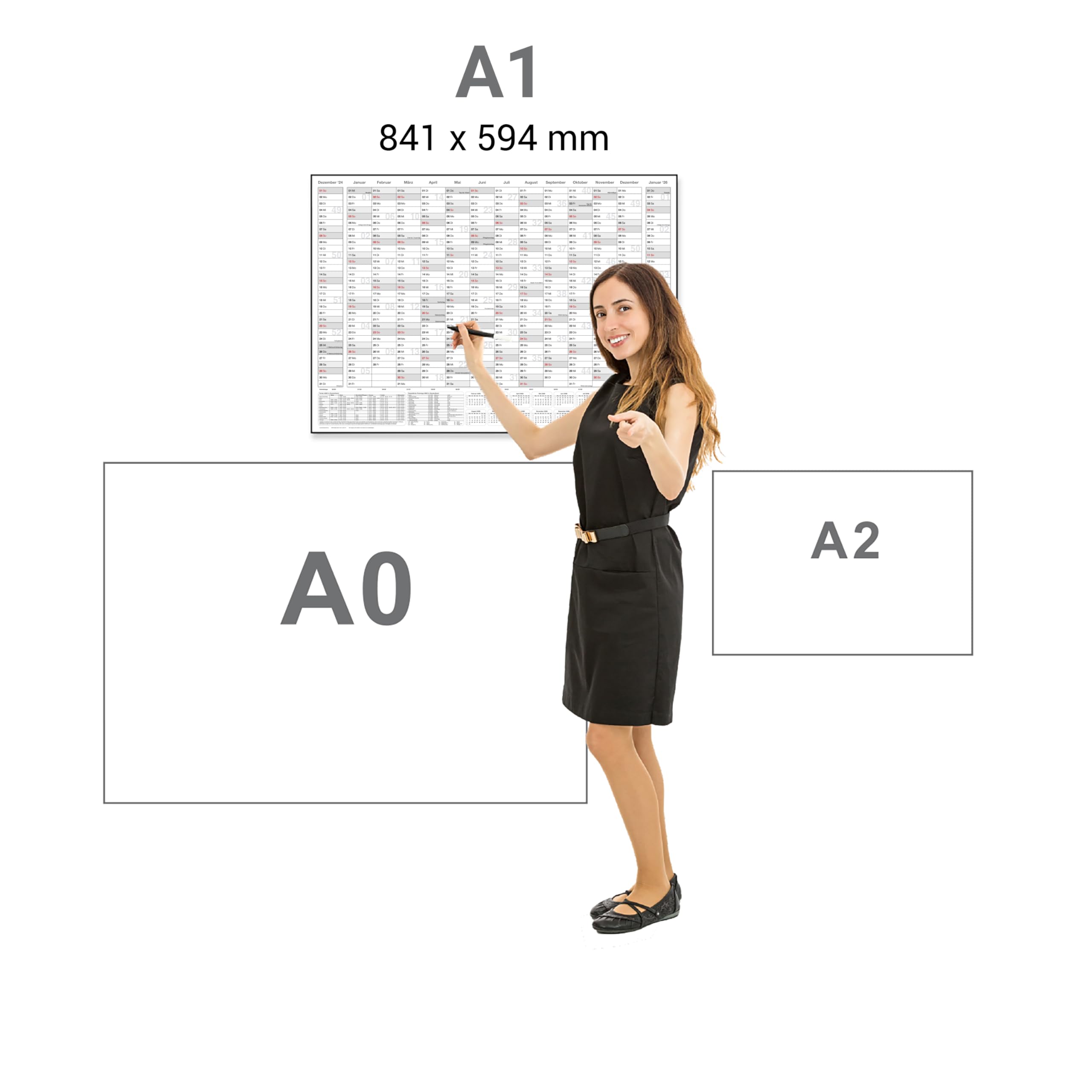Wandkalender 2025 mit 14 Monaten Übersicht Jahresplaner grau Format: 84,0x59,0cm DIN A1– Wandplaner, Jahreskalender, Poster Plakat - deutsch