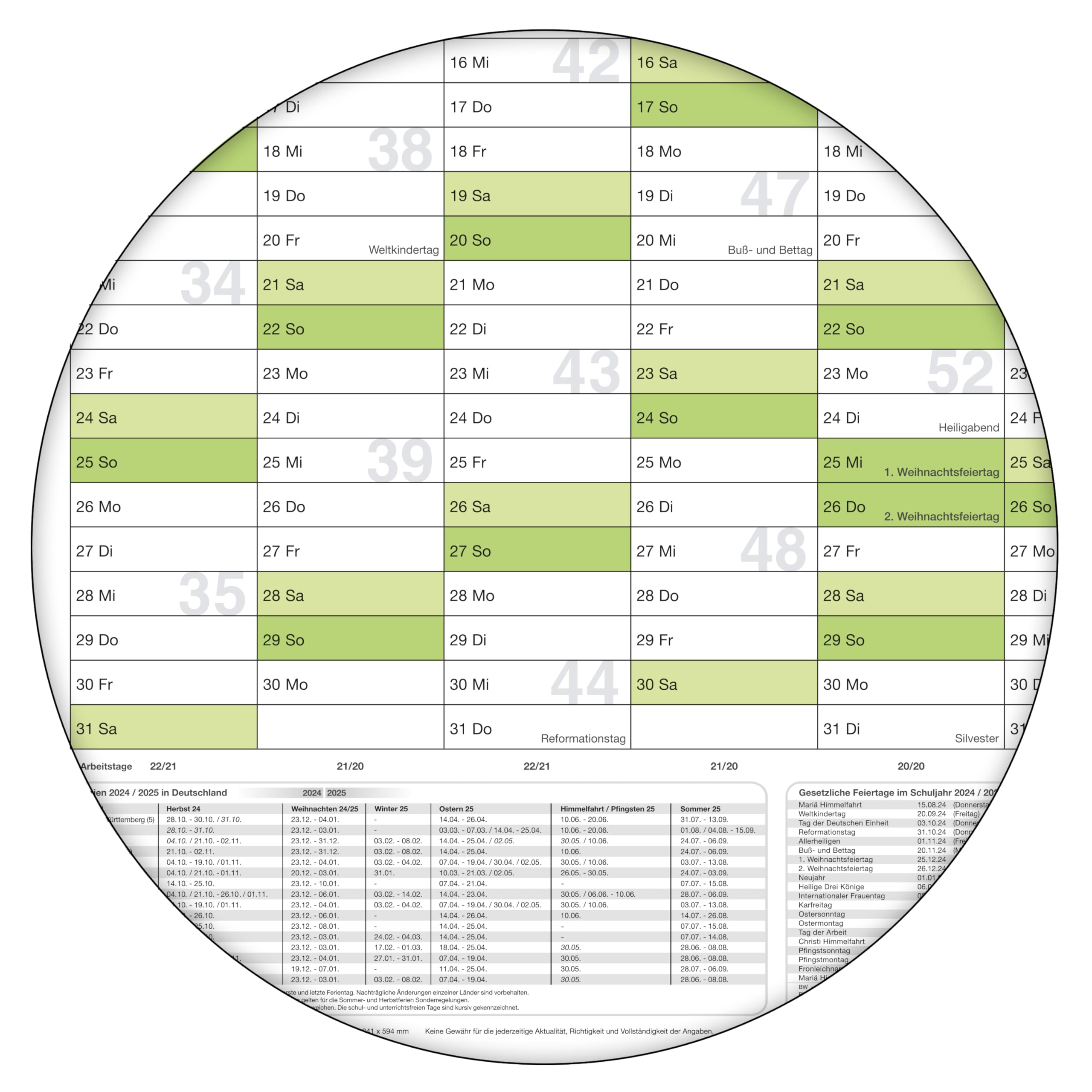 Schülerkalender 2024/2025 Jahresplaner grün Format: 84,0 x 59,0 cm DIN A1 - gefaltet– Schuljahr 2024/25, Schuljahreskalender, Kalender für Schüler und Lehrer, Schulkalender Wandkalender - deutsch