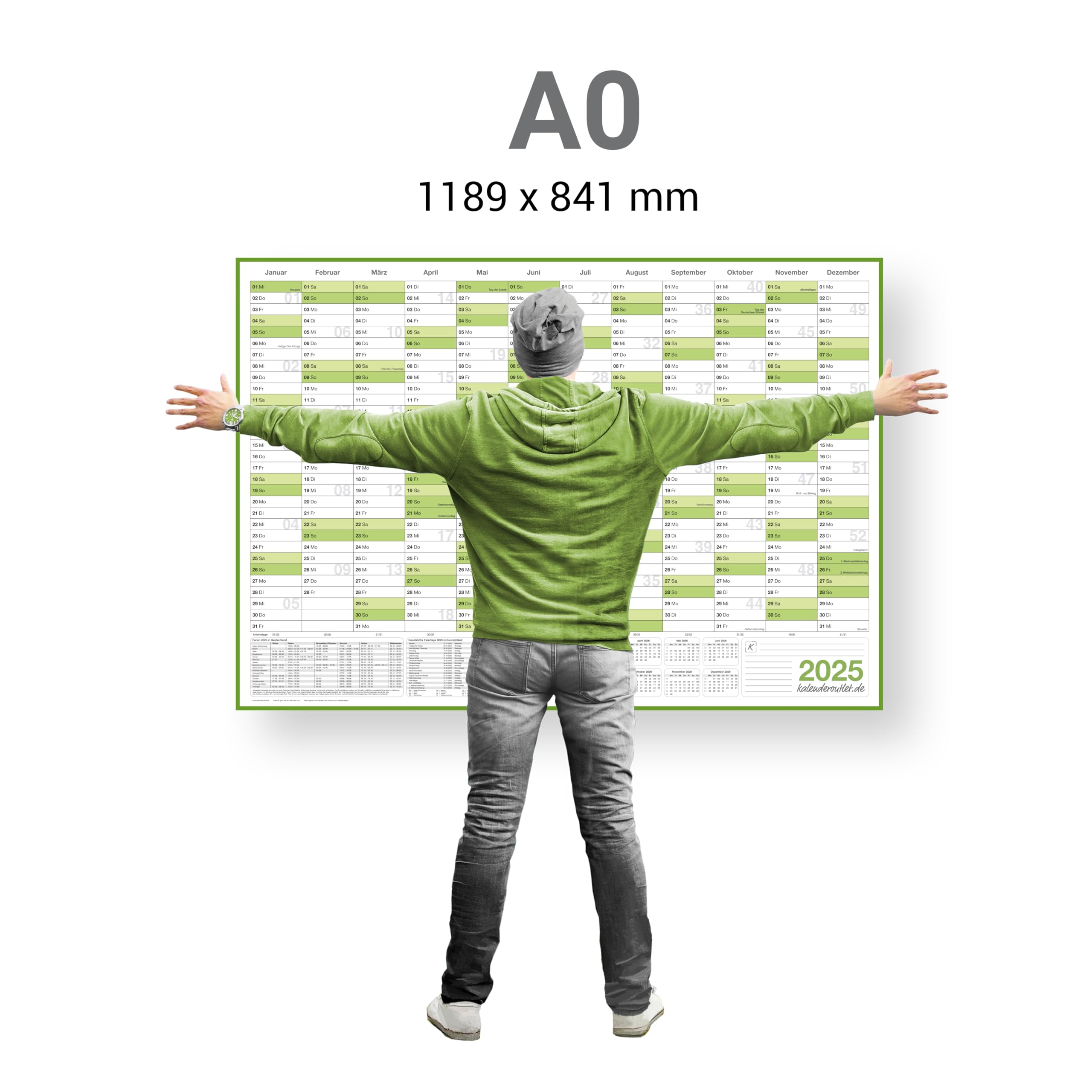 XL Wandkalender 2025 Jahresplaner Format: 118,8 x 84,0cm- DIN A0 - GEFALTET – Wandplaner, Jahreskalender, Kalender, Poster Plakat - deutsch