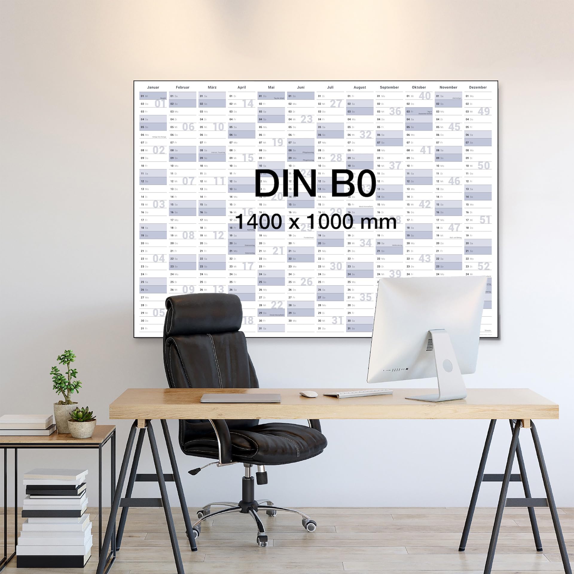 Gigatime XXL Wandkalender Jahresplaner 2025 – Papierkalender, 140x100cm, DIN B0, Deutsch, Perfekt für Büro und Zuhause, Premium Qualitätspapier