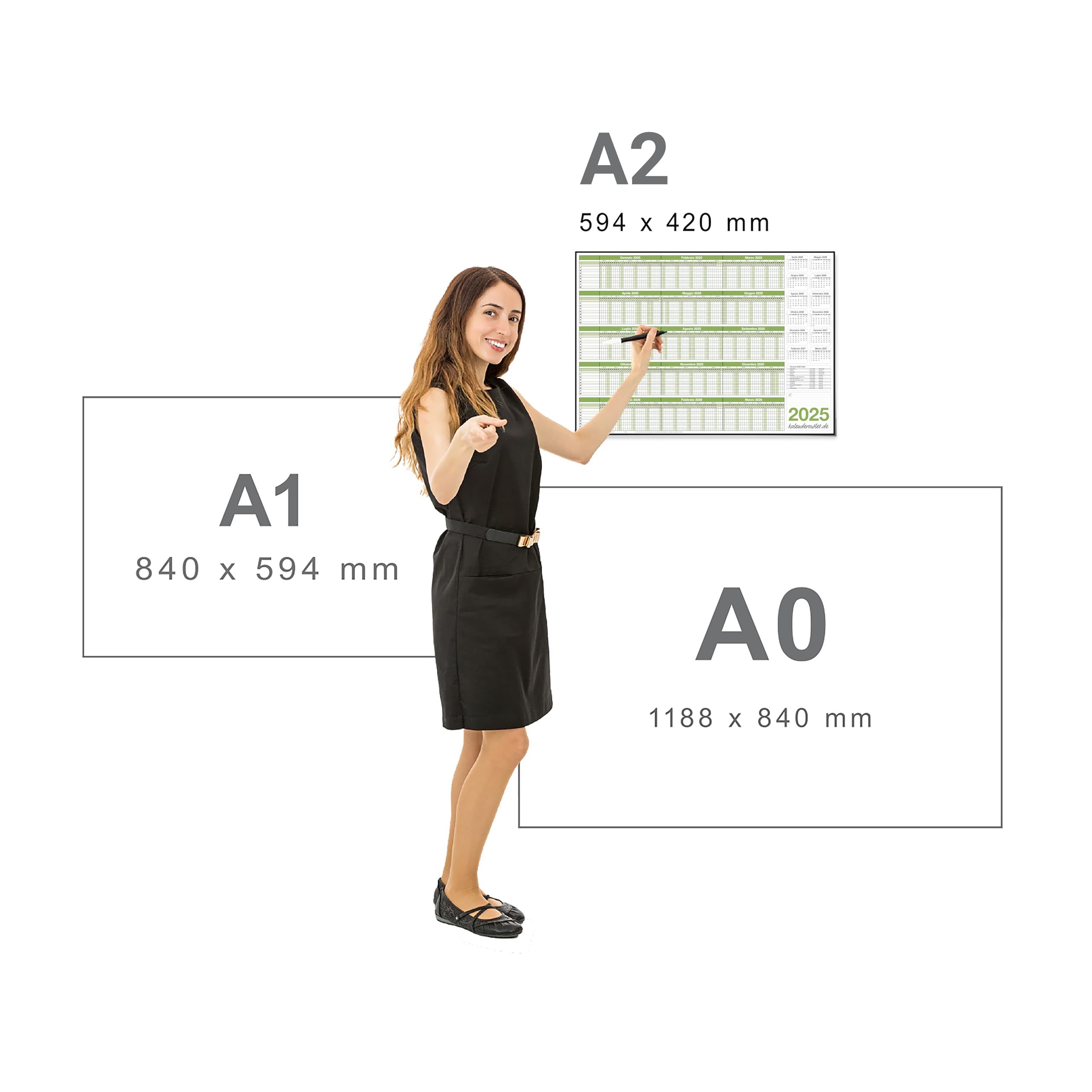 Kalenderoutlet Agenda per il personale per 8 dipendenti 2025, DIN A2 riutilizzabile con 4 pennarelli non permanenti e spugna