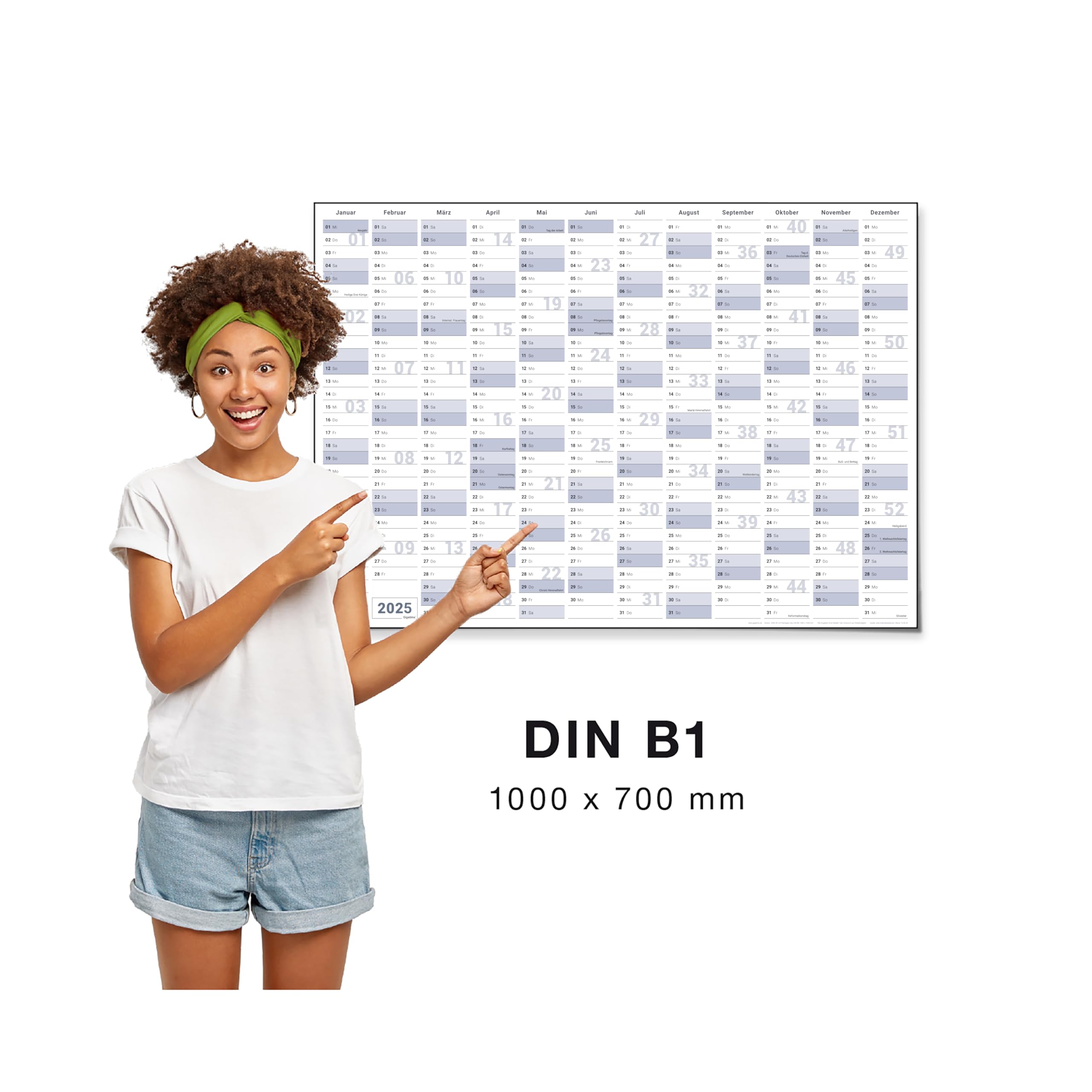 Gigatime Wandkalender Jahresplaner 2025 Format: DIN B1 100,0 x 70,0 cm blaugrau premium Qualität - deutsch