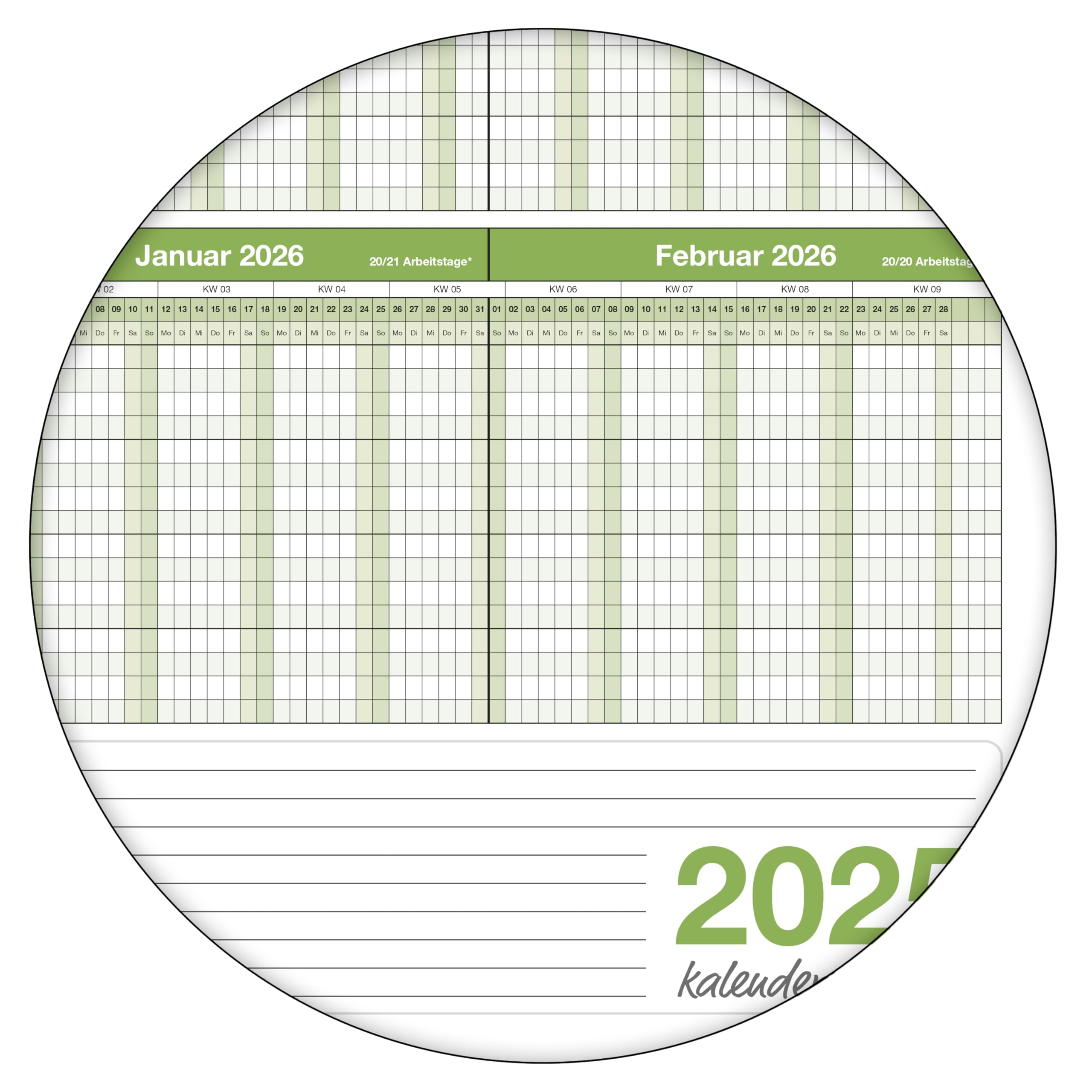 Personalplaner Urlaubsplaner 2025 feucht abwischbar 118,8 x 42,0 cm für bis zu 16 Mitarbeiter grün GEROLLT