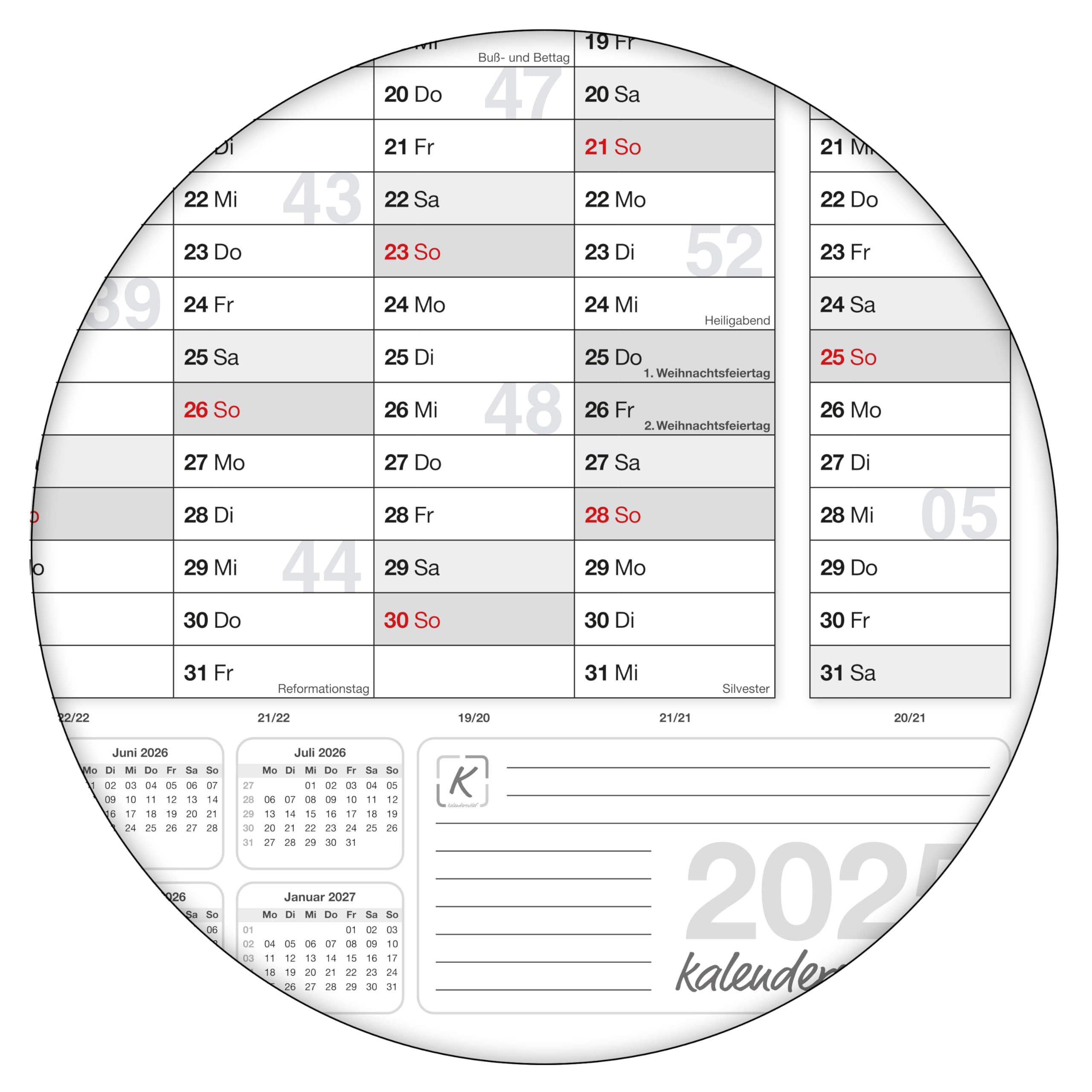 Wandkalender 2025 mit 14 Monaten Übersicht Jahresplaner grau Format: 84,0x59,0cm DIN A1– Wandplaner, Jahreskalender, Poster Plakat - deutsch