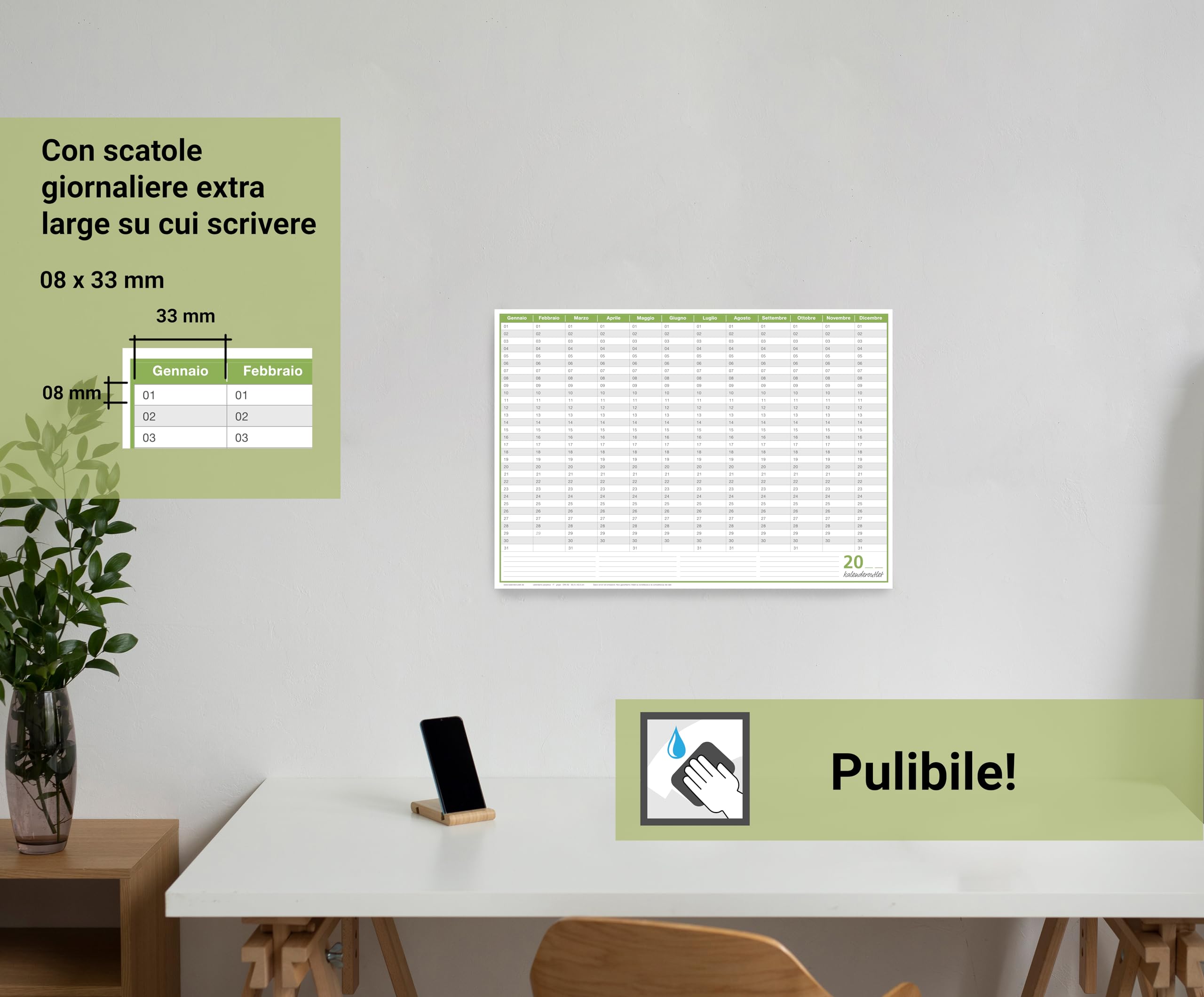 Calendari del genere «perpetuo» A3 42,0 x 29,7cm lavabile, arrotolato