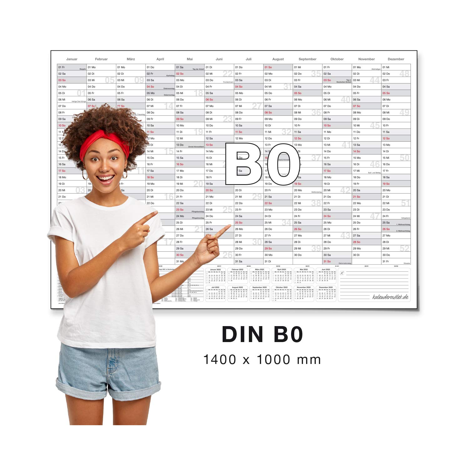 Calendrier permanent GIGATIME / calendrier mural éternel perpétuel au format XXL 140,0x100,0cm - réutilisable en permanence, essuyable, quelle que soit l'année