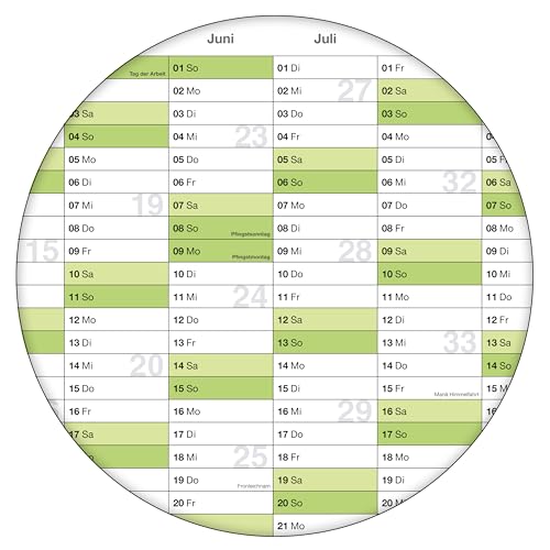 Abwischbarer Wandkalender 2025 Jahresplaner grün Format: 84,0x59,0cm DIN A1 - GEROLLT – Wandplaner, Jahreskalender, Poster Plakat - deutsch