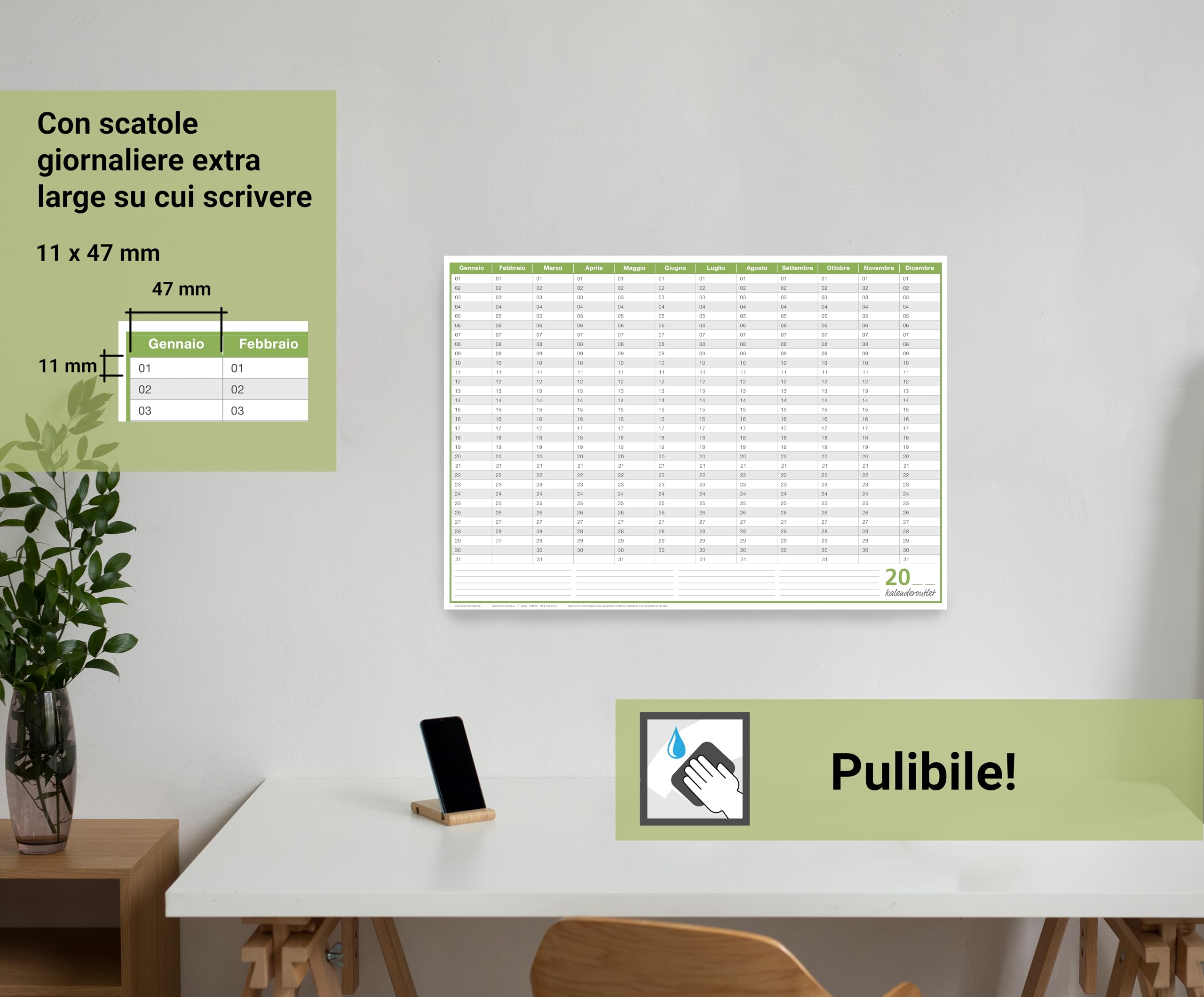 calendario permanente A2 59,4 x 42,0 cm lavabile, arrotolato - italiano 